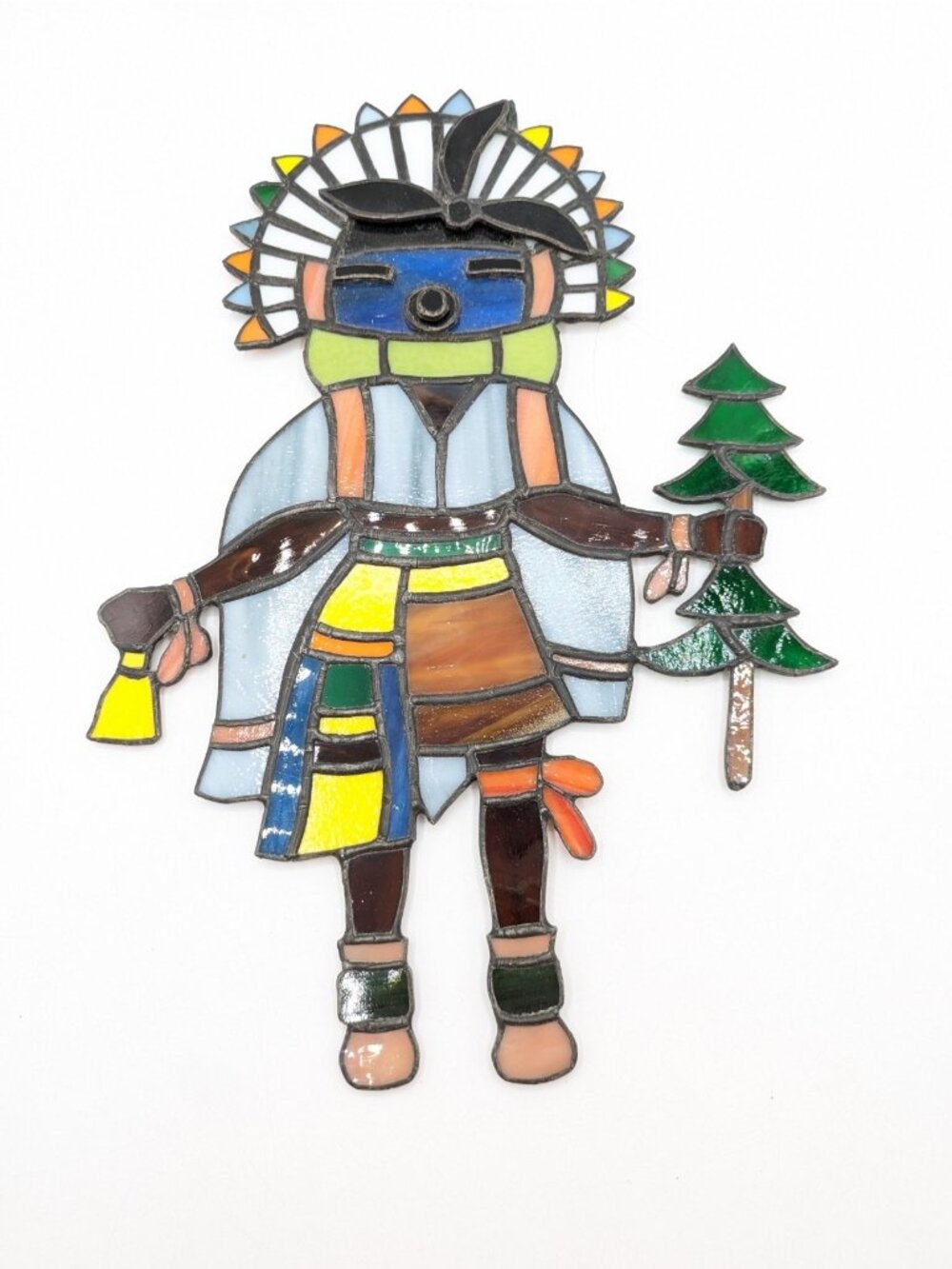Vintage Stained Glass Hopi Kachina Suncatcher Southwest Hand Crafted 12"